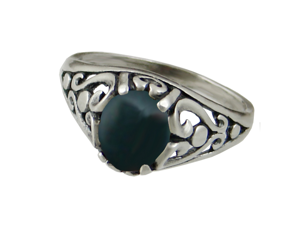 Sterling Silver Filigree Ring With Bloodstone Size 10